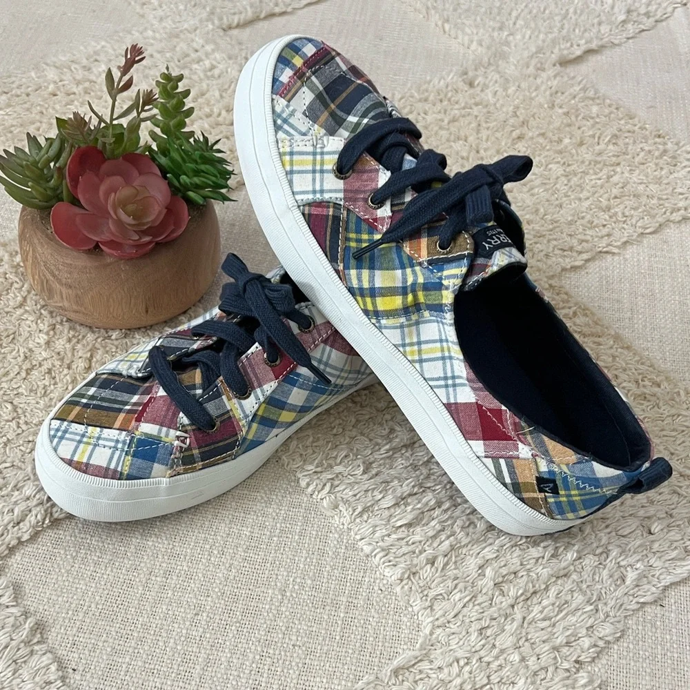 Sperry Top Sider Multicolor Madras Plaid Style Women's Sneakers Sz 9.5 EUC - Picture 2 of 6